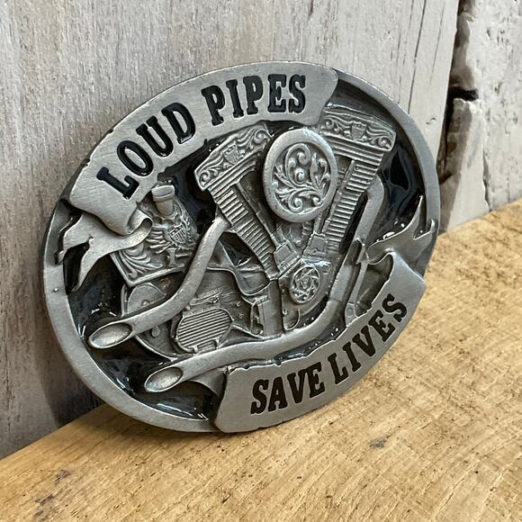 Bergamot Loud Pipes Save Lives Belt Buckle 2006 Biker Motorcycle Vintage USA - Picture 3 of 6